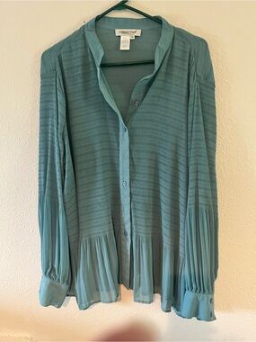 Coldwater Creek Teal Pleated Button-Front Blouse 2X